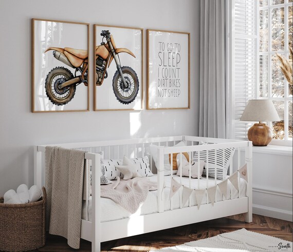 Dirt Bike Nursery Art Prints Set: Russet Brown Motocross Decor