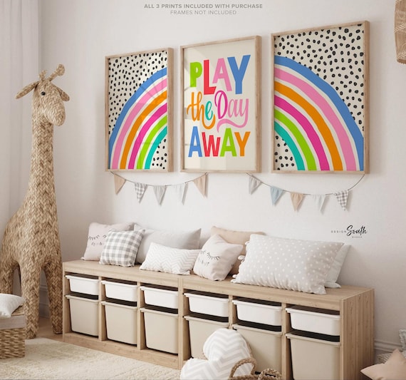 Play the day away, kids play wall art, colorful bright playroom art, bright playroom decor, play art print, kids playroom art, gift for kids