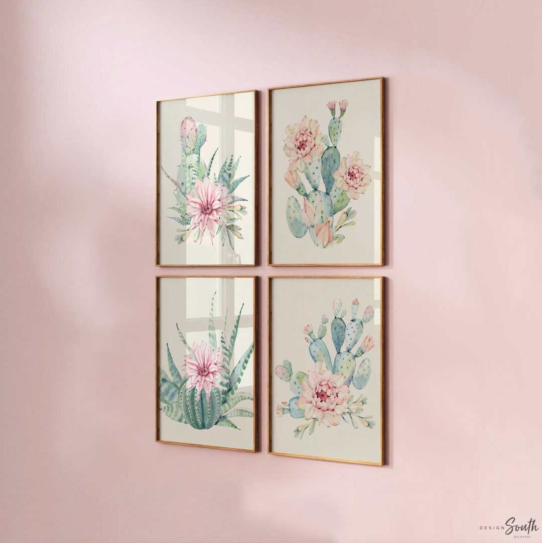 Cactus Nursery Decor Prints: Pink Floral Desert Art, Set of 4 - Etsy UK