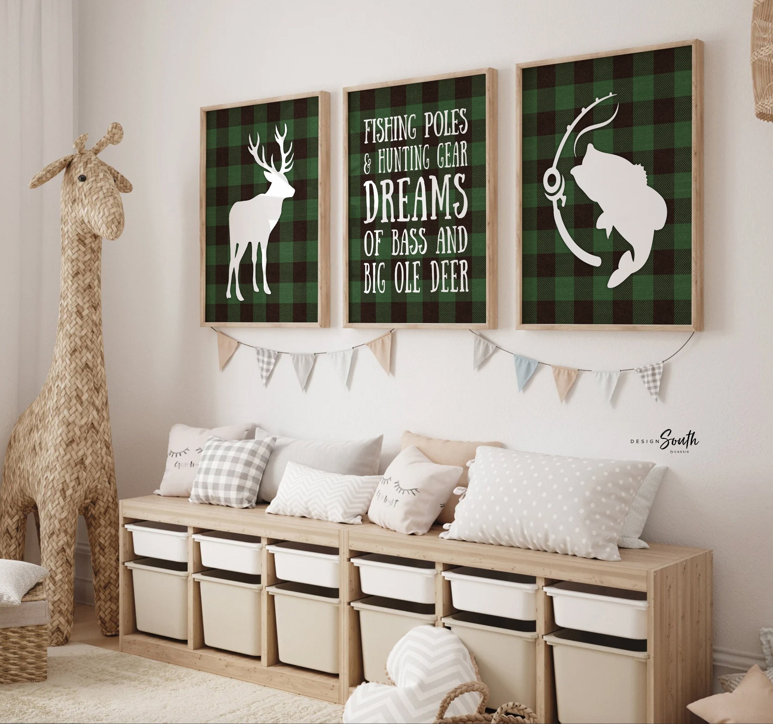 Forest Green Buffalo Plaid Buck Deer Bass Fishing Nursery Decor, Boy Fishing  Hunting Nursery, Hunting Theme Nursery, Green Bass Fish Deer -  Finland