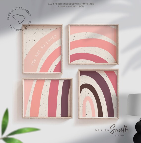 Boho blush mauve nursery, you are so loved, nursery wall art rainbow, over bed or crib art, neutral wall art, boho kids bedroom playroom art