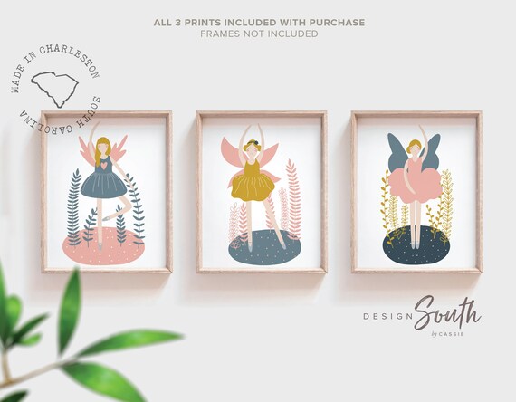 Ballerina nursery art, girls dance nursery bedroom decor, baby fairy ballerina dancer prints, pink blue girls dance art. dancing ballerinas