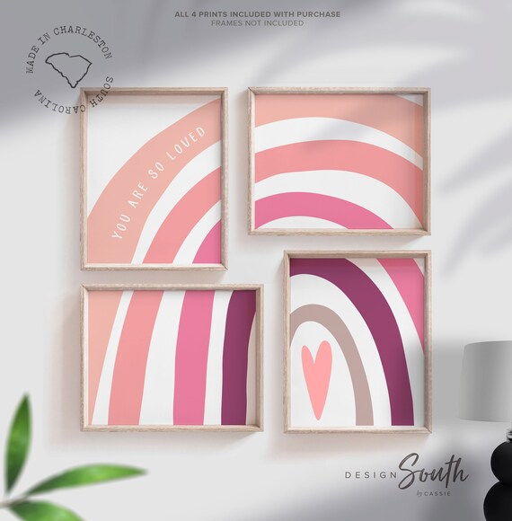 Shades of pink nursery art, girl's bedroom pink rainbow wall, nursery ideas pink, little girls bedroom art, pink nursery artwork, baby girl