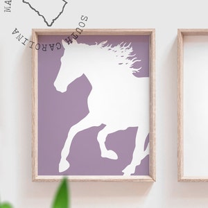 Purple horse girl nursery, horse girl room art, farm nursery decor, girl horse nursery theme, horse gift for girl, farm pony race girly art image 3