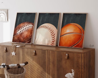Vintage Sports Art Prints: Rustic Football, Baseball, Basketball Decor