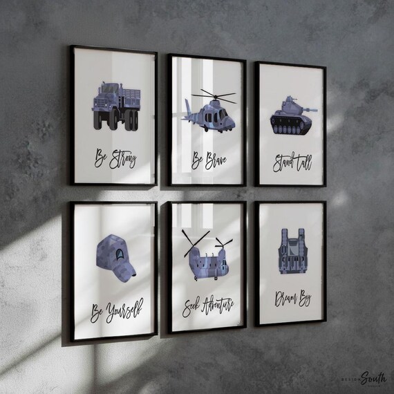 Army Vehicle Prints: Boys Room Decor, Military Wall Art Set