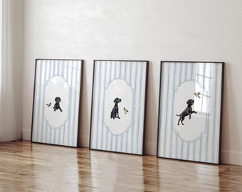 Black Labrador Wall Art Set of 3, Lab Puppies & Mallard Ducks, Boy Nursery Decor, Black Lab Retriever Bedroom Prints Gift