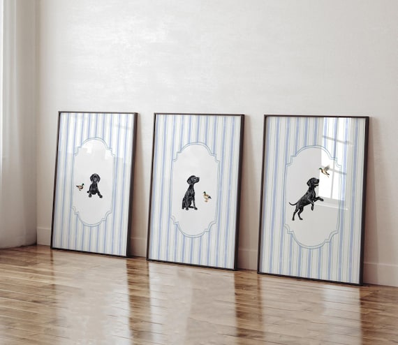 Black Labrador Wall Art Set of 3, Lab Puppies & Mallard Ducks, Boy Nursery Decor, Black Lab Retriever Bedroom Prints Gift