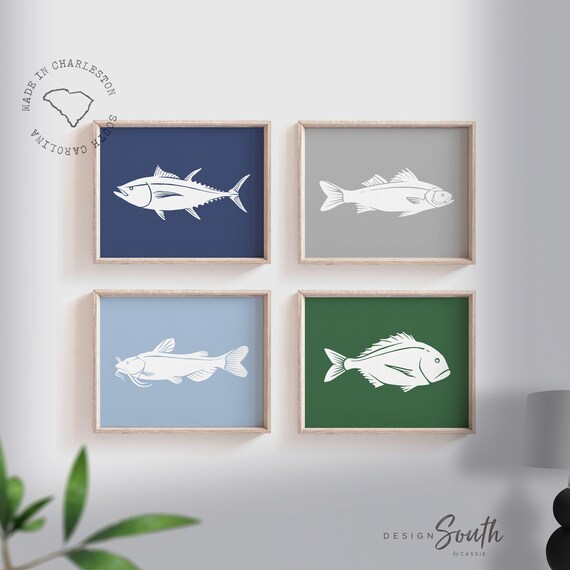 Boys nautical, baby boy fish green gray navy, nautical fish children, boys bedroom decor, big boy bedroom, green gray blue green toddler art