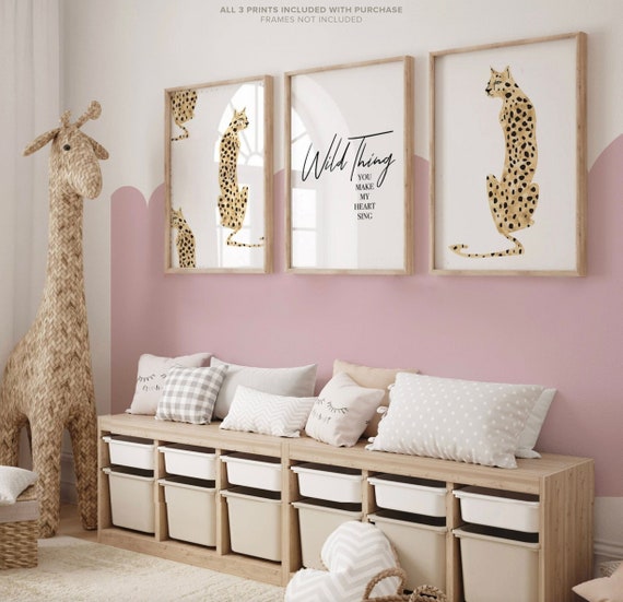 Wild thing nursery quote, white gray unisex leopard animal art, gray jungle kid safari nursery, wild thing quote, unisex boho jungle vintage