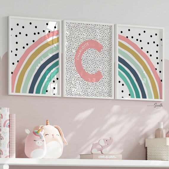 Teal pink little girl room art, baby room pastel rainbow theme decor, girl bedroom rainbow art, gift little girl rainbow, baby girl nursery