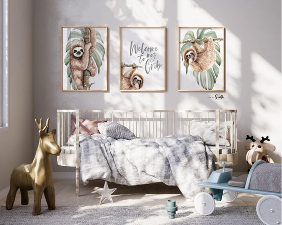 Sloth Nursery Art Prints: Tropical Rainforest Decor Set
