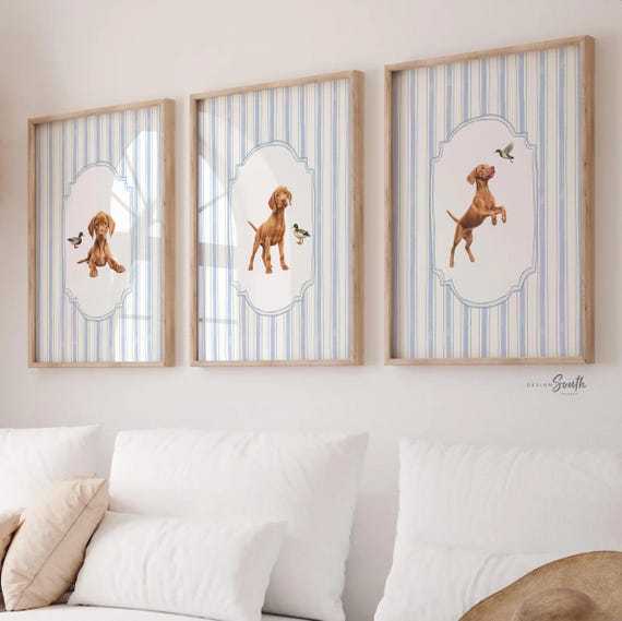 Vizsla Puppy Nursery Art Print Set: Baby Blue Duck Decor