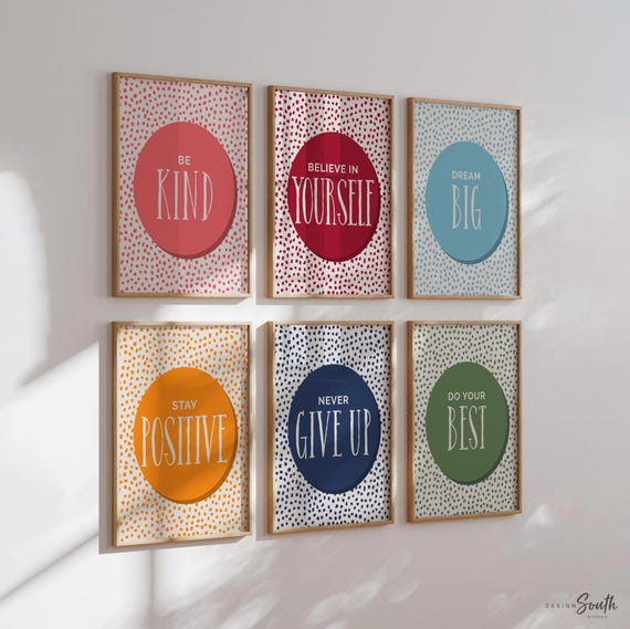 Children's colorful wall art for playroom or bedroom, positive messages playroom wall art decor, positive poster prints kids, children print
