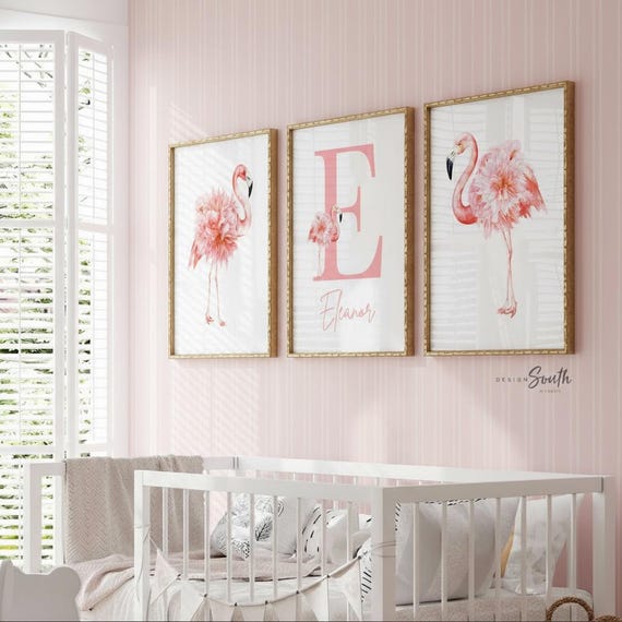 Flamingo Nursery Art Prints: Tropical Baby Girl Room Decor