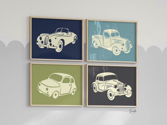 Vintage car and truck decor, vintage nursery decor, car nursery decor, transportation nursery theme, boys car nursery, cars nursery decor