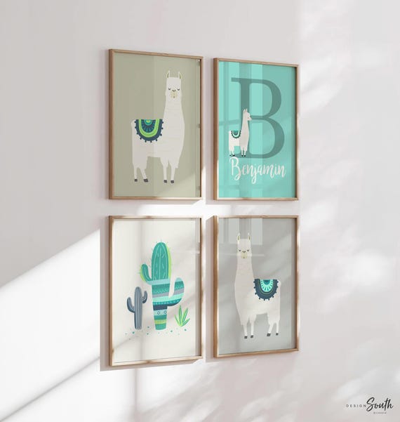 Boy boho llama nursery art, gender neutral baby nursery room wall art, llama and cactus nursery ideas, baby room desert animals llama alpaca