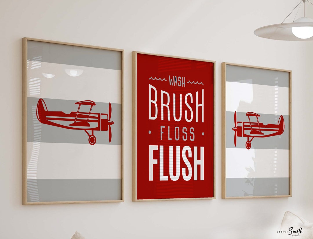Boys Bathroom Wall Art Red and Gray, Boys Red Bathroom, Red and Gray