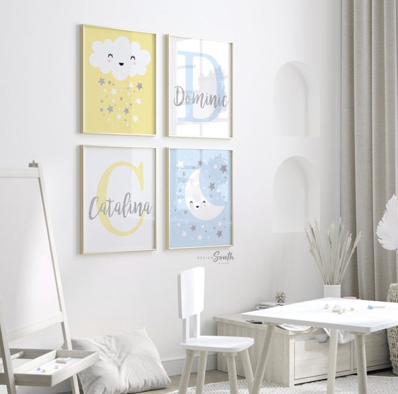 Yellow blue boy/girl twin wall art, twin nursery art, twin baby art, art for twins, wall decor twins, girl boy twin nursery, boy girl twins