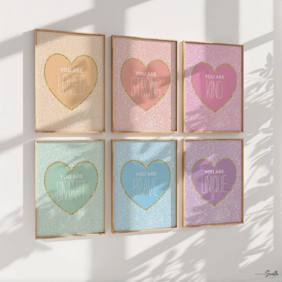 Pastel Rainbow Heart Prints: Inspirational Girl Nursery Art