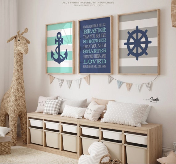 Boys nautical nursery decor, nautical nursery gray navy and aqua, boys nautical wall art, aqua and navy nautical nursery, baby boy nautical