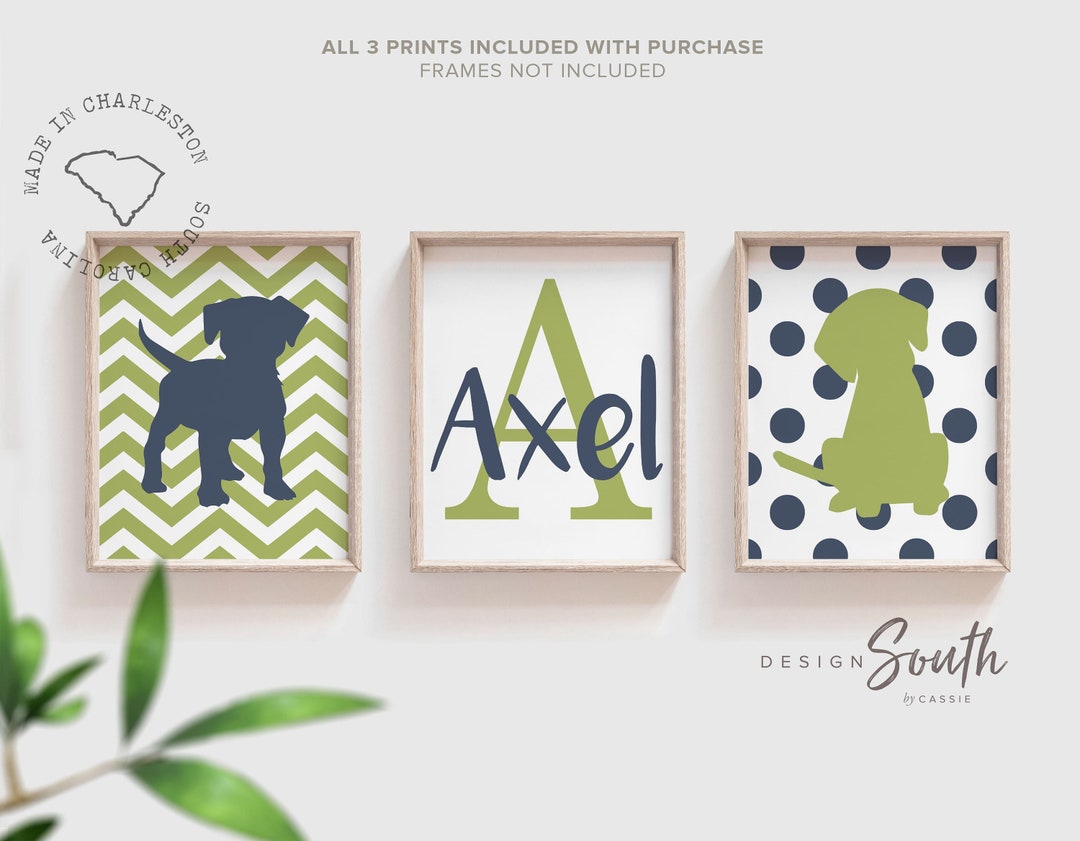 Navy Blue and Green Puppy Dog Nursery Decor Kids Dog Theme - Etsy