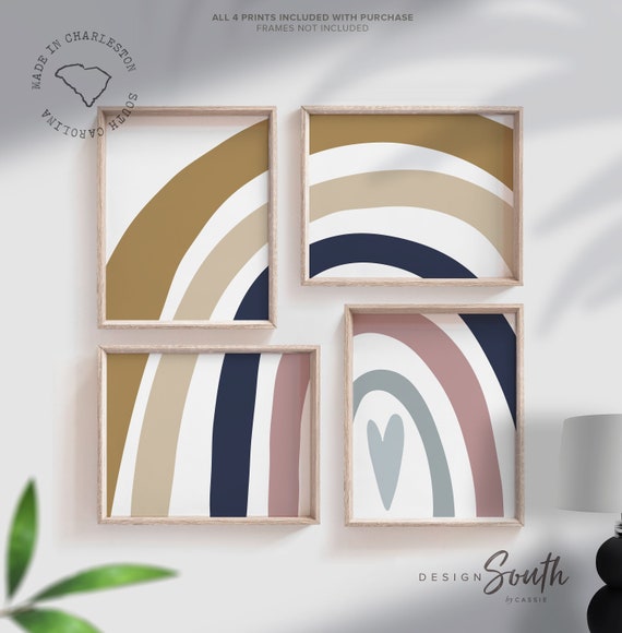 Neutral navy blue nursery, children neutral wall art, navy blue rainbow kids baby children, art gender neutral colors, neutral newborn gift