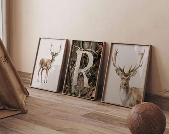 Buck Deer Camo Nursery Art - Personalized Boy Name Prints (Set of 3)