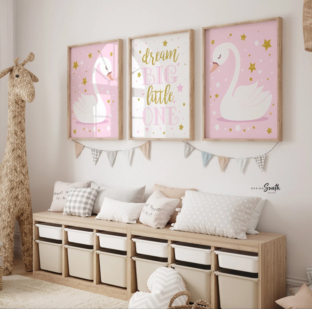 Swan Nursery Art Prints: Pink and Gold Baby Girl Decor - Etsy