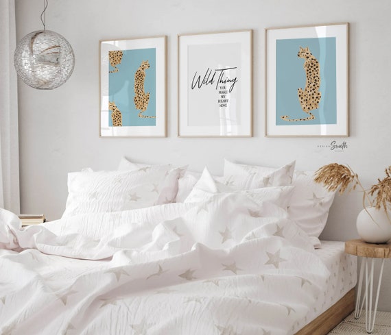Blue Leopard Nursery Art Prints: Boho Jungle Decor