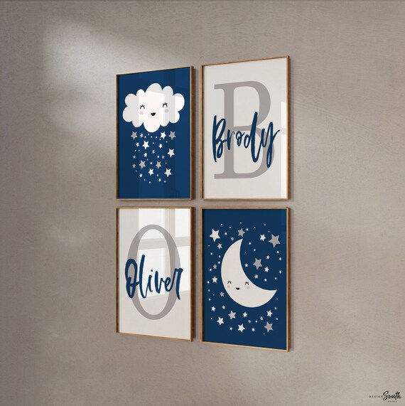 Twin boys nursery wall art, boy siblings decor, navy blue twin nursery, shared bedroom art, brother bedroom, boy monograms, brother wall art