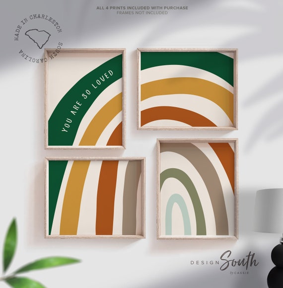 Neutral nursery decor, boho natural earthy colors nursery, you are so loved, green neutral rainbow nursery art, gender neutral nursery decor