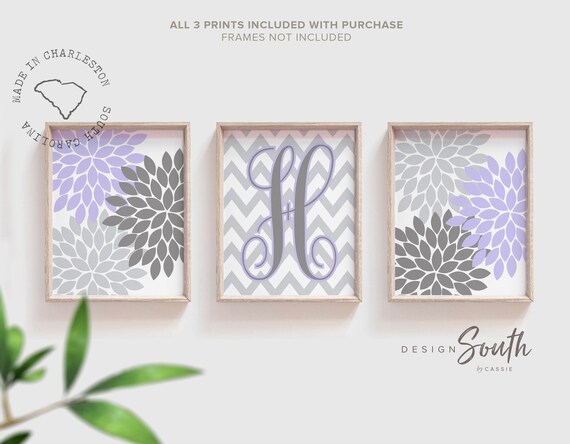 Girls bedroom periwinkle purple, wall decor for girls, wall art decor girls room, baby girl monogram periwinkle purple and gray, toddler art
