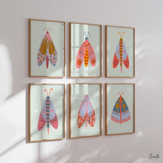 Colorful butterfly nursery art, butterfly print set for girls room, vibrant wall decor, butterfly theme bedroom prints, kids room artwork