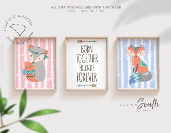 Twin nursery decor, gift for twins woodland, baby shower gift boy girl twins, quote for twins, nursery wall decor twin boy and girl quote