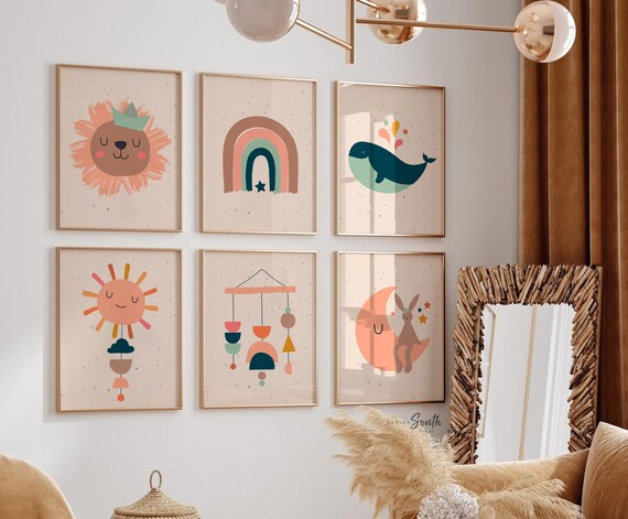 Boho nursery decor, boho colors wall art set, sweet boho animal bedroom child art, boho baby decor, children room prints neutral earthy boho