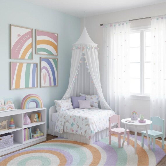 Personalized Rainbow Name Print Set: Girl's Nursery Wall Art