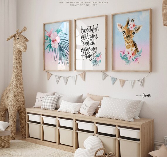 Baby girl pink tropical nursery decor, pink and teal nursery, animal nursery decor for girls, baby girl nursery, nursery decor tropical girl