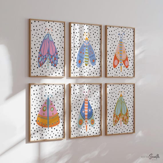 Butterfly art print set, butterfly nursery artwork, nursery print home decor wall art butterfly theme, girls bedroom wall art colorful decor