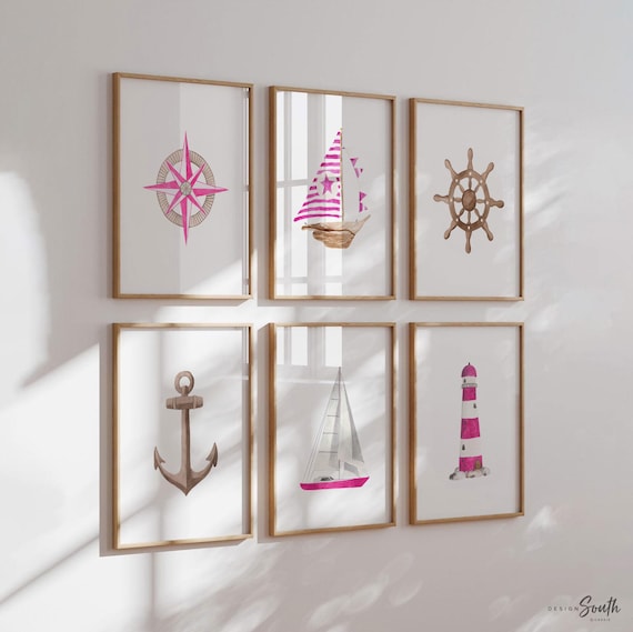 Nautical Nursery Art Prints: Anchor, Ship Wheel, Sailboat Collection