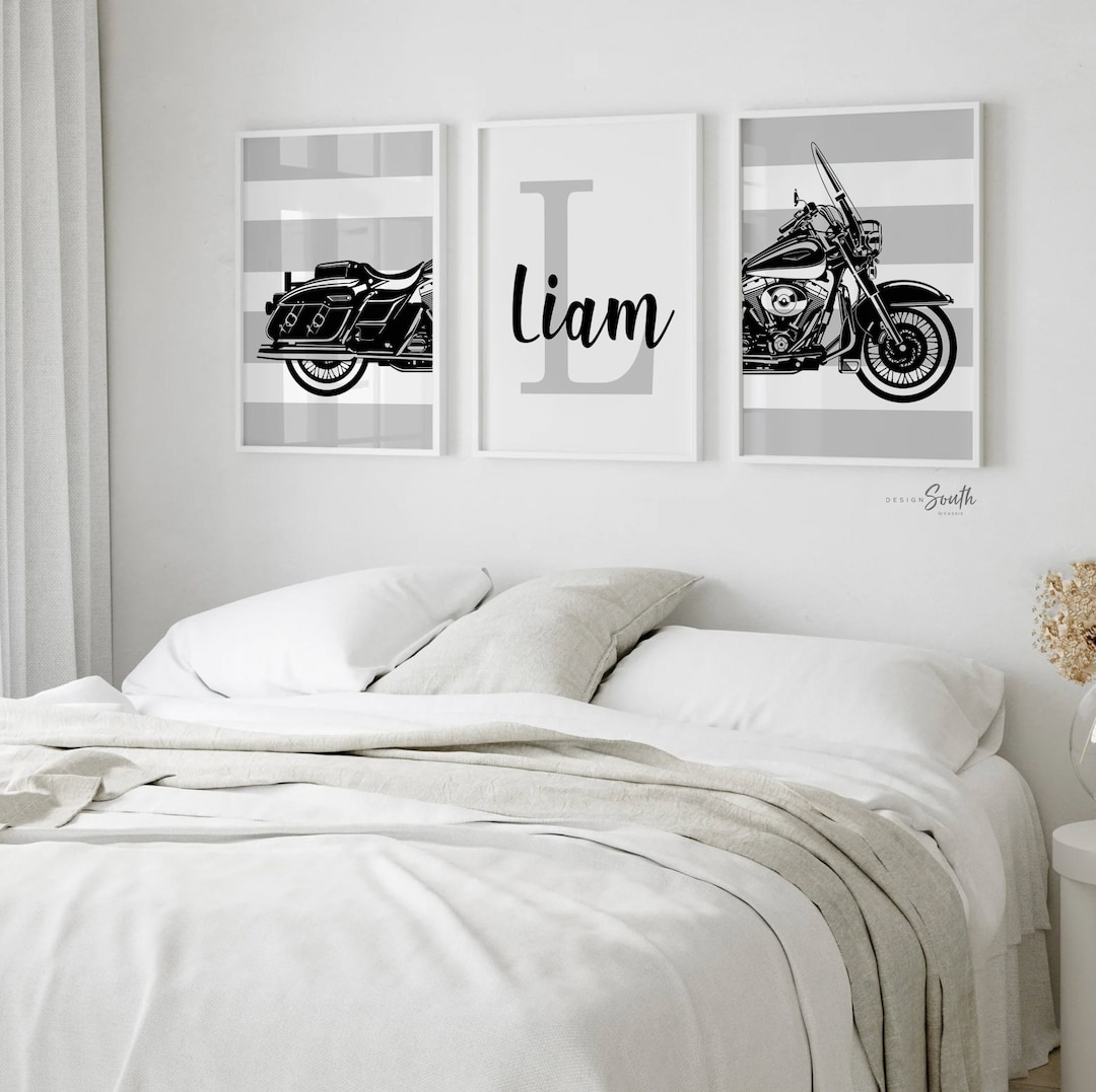 Harley Davidson Nursery Theme Gift, Boys Name Motorcycle Theme Wall Art