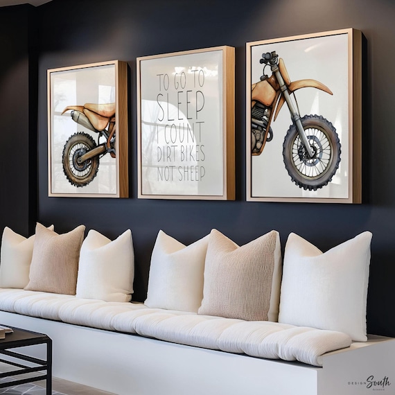 Dirt Bike Nursery Art Prints Set: Russet Brown Motocross Decor