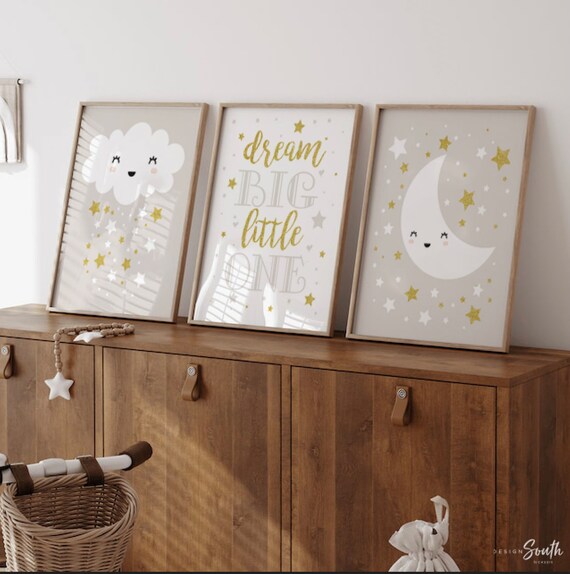 Moon and stars nursery, cloud nursery print, wall art for nursery, nursery decor neutral, gender neutral nursery, nursery decor cloud stars