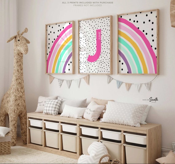 Pink rainbow nursery, rainbow theme baby shower, gift for girl, little girl bedroom name art, baby girl wall decor, rainbow themed nursery