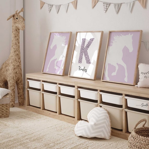 Horse girl nursery, horse girl room art, farm nursery decor, girl horse nursery theme, horse gift for girl, farm pony race girly room art
