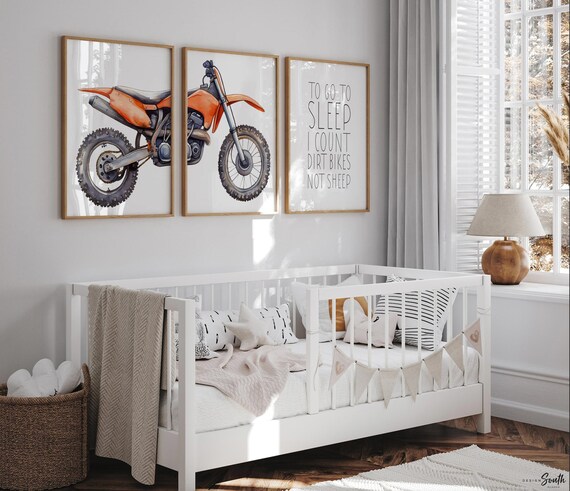 Orange Dirt Bike Nursery Art: Motocross Prints, Boys Room Decor