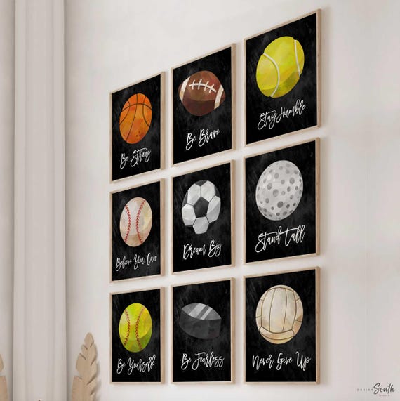 Inspirational sports wall art, sports themed boys wall art, sports collection decor, sports toddler bedroom, sports theme wall poster prints