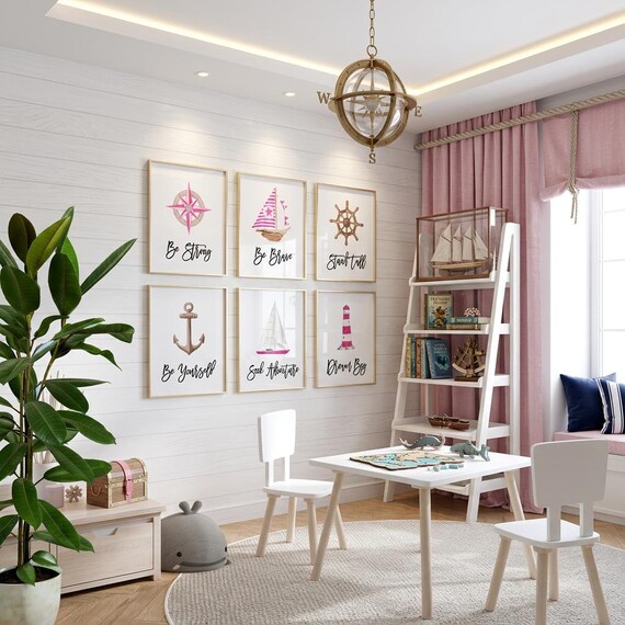 Nautical Nursery Art Prints: Anchor, Ship Wheel, Sailboat Collection