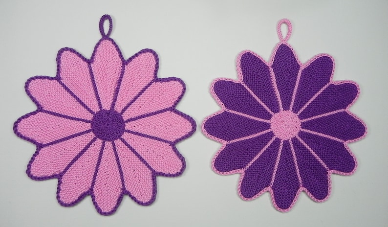 Potholder flower 1, kitchen, knitting, cotton, cooking, coaster,