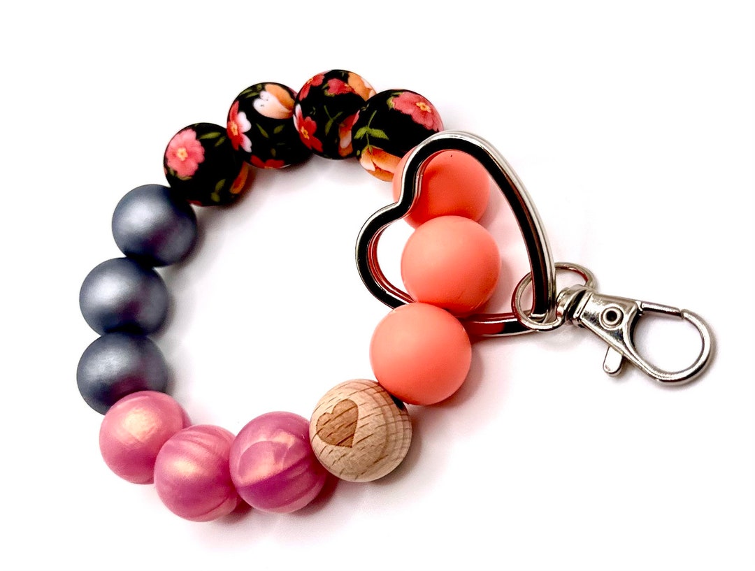 Silicone Beaded Keychain Bracelet/wristlet Beaded Keychain Etsy